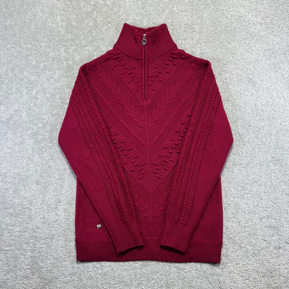Daily Sports Sweater Womens M Pink Quarter Zip Wool Blend Cable Knit Sweden Mock